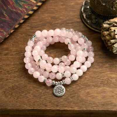 Rose Quartz 108 Mala Bead Prayer Healing Meditation Women Necklace Bracelet Gift
