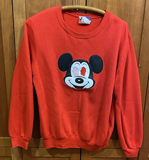 Vintage 80s Women Sweatshirt Disney by Pilgrim Mickey Mouse Red L Vinyl Face