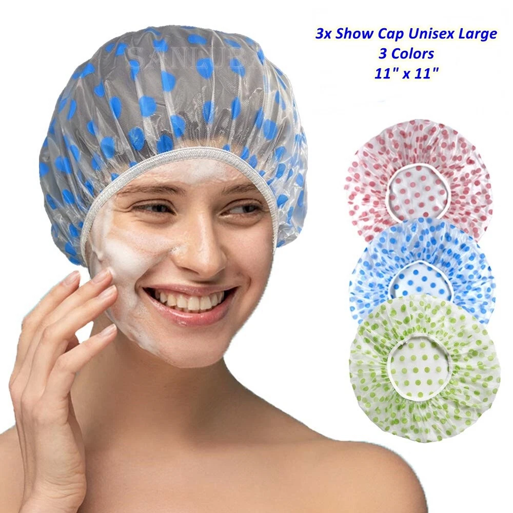 Shower Cap Reusable One Size Lot 3 pcs Salon Hair Hat Protect Rain Ship Fast NW