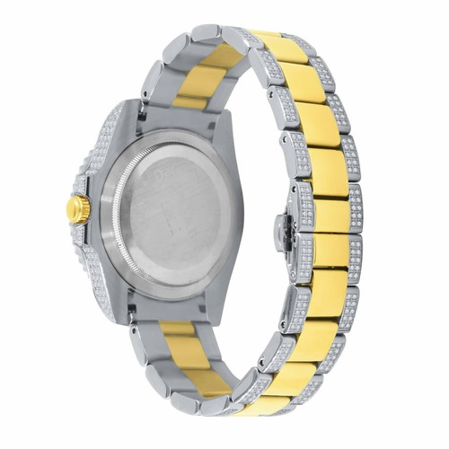 18k 2 Tone Gold Finish Stainless Steel 40mm Simulated Diamond Men's Watch W/Date - 第 6/6 張圖片