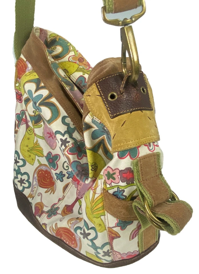 Lucky Brand Bucket Shoulder Bag Crossbody Canvas Suede Hummingbird Festival Boho - Image 2 of 4