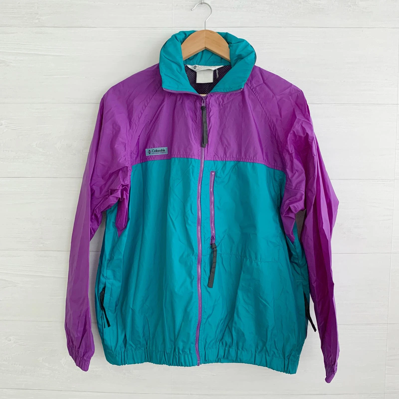 Vintage Columbia - Purple Teal full zip hooded windbreaker, L