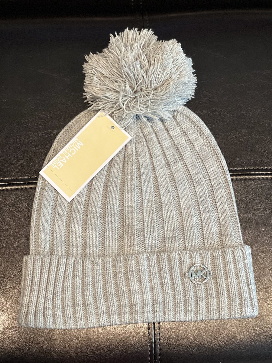 Michael Kors Cable-Knit Beanie Cuff Hat with Pom Gray - MSRP  display picture 1