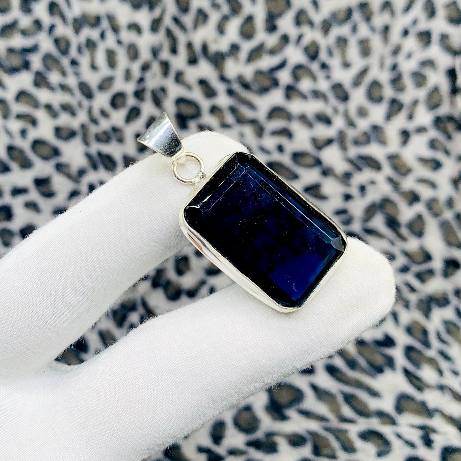 Sapphire Quartz Octagon Pendant in 925 Sterling Silver Handmade Gemstone Jewelry