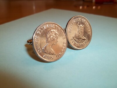 FIVE (5) PENCE COINS - JERSEY - SILVER CUFF LINKS - 1985 - 40TH BIRTHDAY