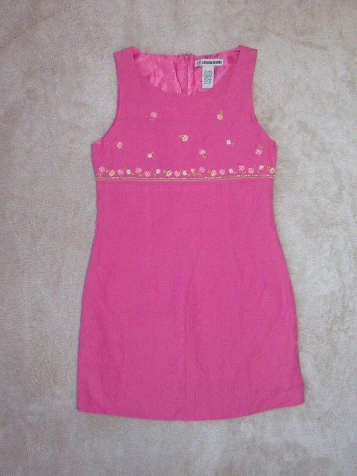 Christie Brooks Girls Small 7-8 Pink Sleeveless Floral Beaded Dress Y2K Daisies - Image 3 of 4