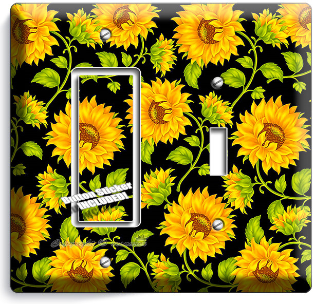 Sunflowers Floral Light Switch & Outlet Plates – Black And Yellow Toggle Covers For Kitchen, Room, Home Decor