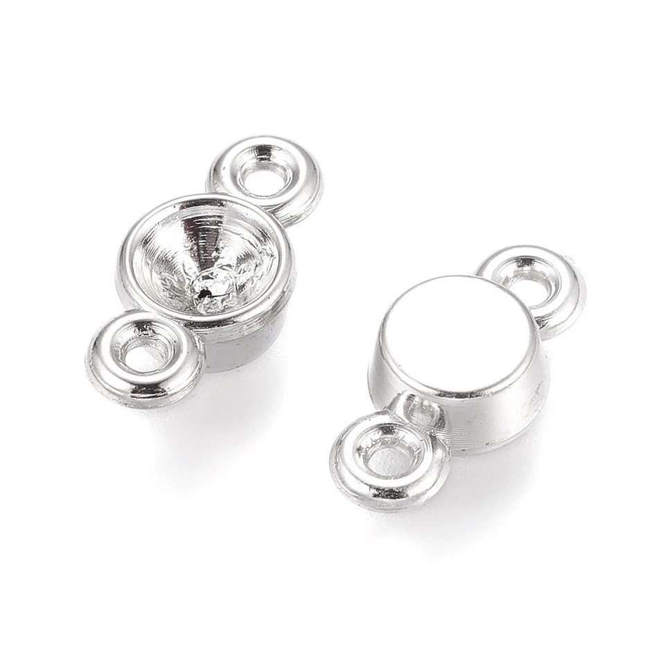 100 peças configurações de conector de strass acrílico tom platina pontiagudo redondo 13x6mm - Imagem 2 de 2