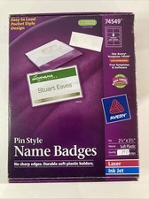 140 Avery Pin Style Soft Plastic Name Badges 2.25" x 3.5" White Labels 74549