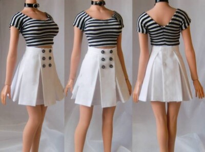 1/6 Scale Custom Clothing Short Sleeve T-shirt & White Skirt Suit F 12 ...