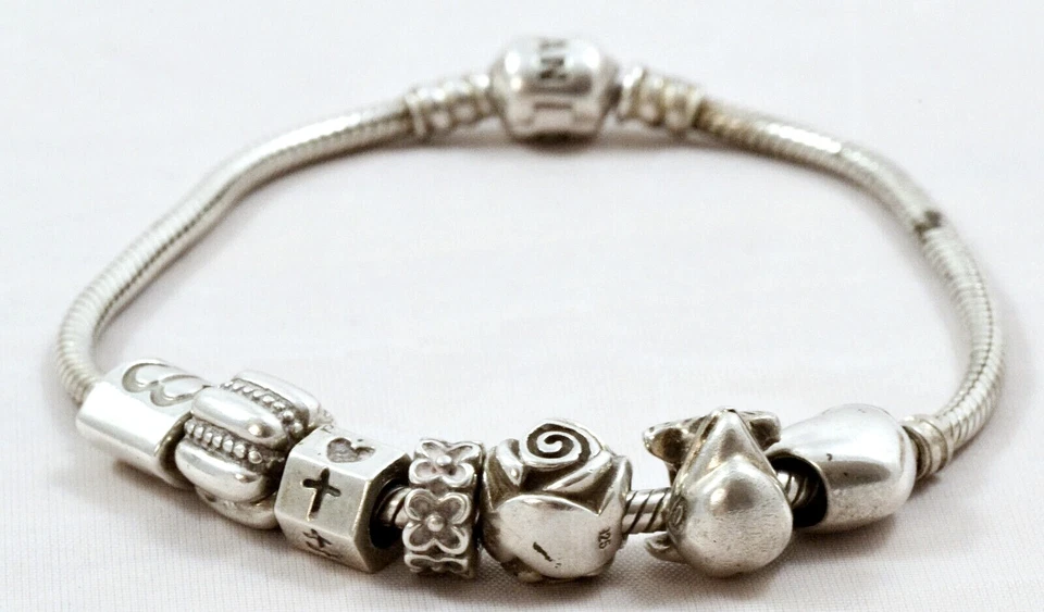 ORIGINAL PANDORA 925 Silber Armband HERZ 7 BEADS Charms ALE Modernist Bracelet