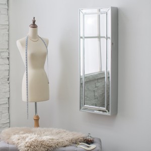 Modern Glam Silver Mirrored Modern Wall Mounted Jewelry Armoire