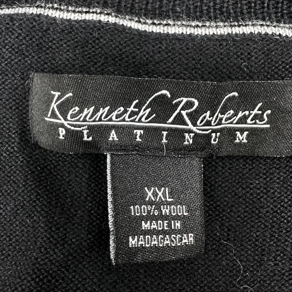 Kenneth Roberts 白金男式 100% 羊毛 V 领毛衣套衫黑色 2XL 码 — 第 4/4 张图片