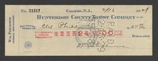 1929 Wm PHILHOWER GEN'L MERCHANDISE HUNTERDON COUNTY TRUST CALIFON NJ BANK CHECK