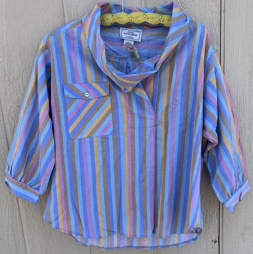 Vintage New Generation of Dallas striped pullover blouse new wave 80s 1980s sz M - Picture 2 of 12