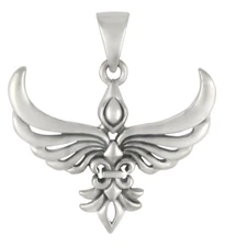Sterling Silver Fleur De Lis Phoenix Pendant French Royalty Heraldry Bird Symbol