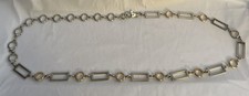 Chain Belt Silvertone Circles And Rectangle Design Metal Adjustable