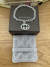 Gucci Sterling Silver Interlocking G Bracelet With Box Pouch
