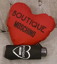 **** NEW BOUTIQUE MOSCHINO BLACK COMPACT UMBRELLA WITH RED LOVEHEART POUCH ****