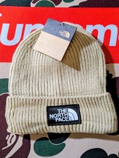The North Face Khaki Solid Logo Box Cuff Beanie Men One Size Stylish Winter Hat