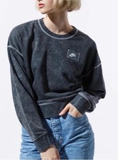Nike Women's Acid Washed Black Pullover Sweatshirt Crew Neck Long Sleeve