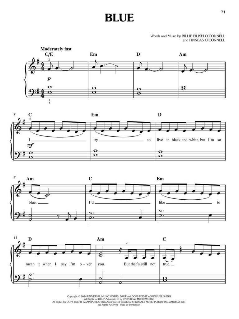 Billie Eilish - Hit Me Hard and Soft Book [Softcover] Easy Piano Hal Leonard
