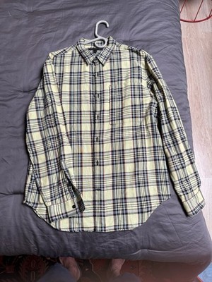 Burberry Beige Check Plaid Cotton Button-Up Long Sleeve Shirt L Pockets