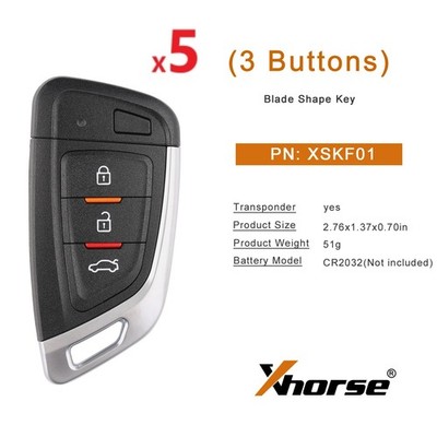 5PCS Xhorse XSKF01EN Universal Remote Key Blade Shape Smart Key