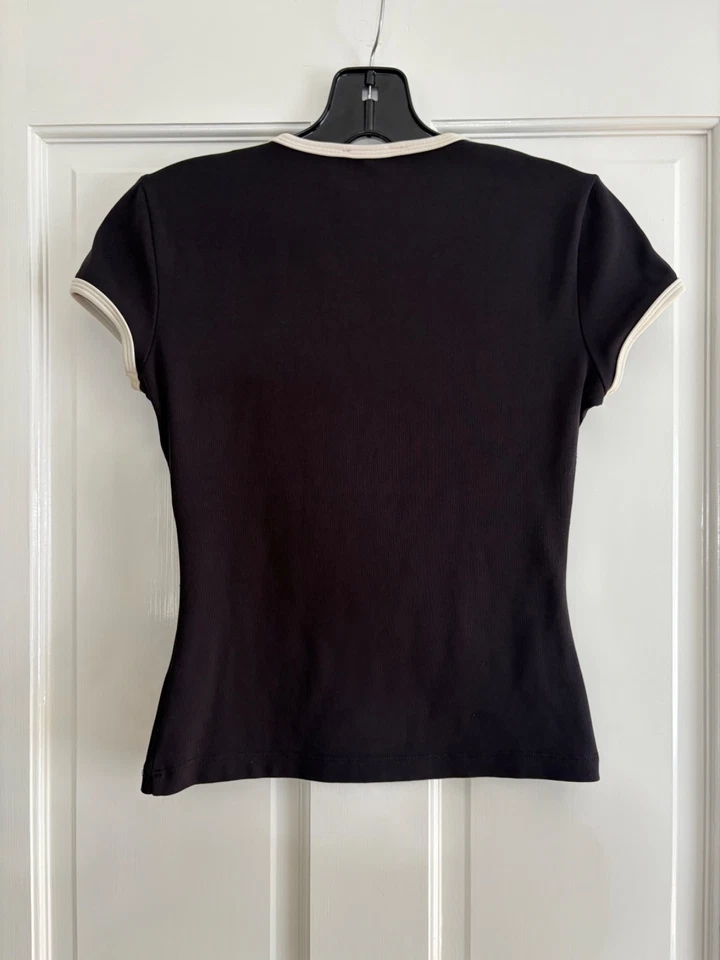 Camiseta Top Vintage Y2K Bebe Negra Elastizada Tejido Acanalado Talla S Foto 2 de 4
