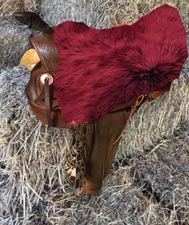 Saddle Seat Cover -Seat saver-Real Sheepskin for Western Barrel End Burgundy