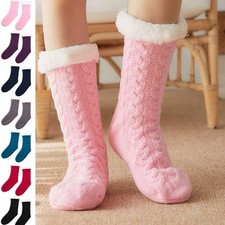 Winter Women Socks Thick Cozy Fuzzy Sherpa Fleece-lined Thermal Non-Skid Slipper