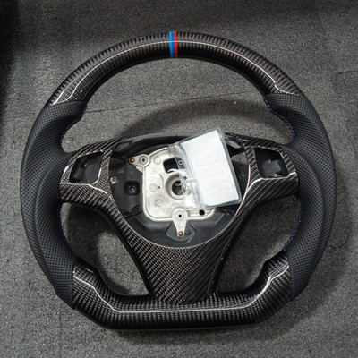 Real Carbon Fiber Steering Wheel Flat For BMW 328i 335i E90 M3 E91 E92 93 W/Trim