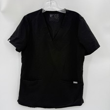 FIGS Womens Casma Three Pocket Scrub Top Size M Black Short Sleeve FW1100