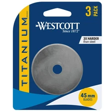 Westcott 45mm Rotary Fabric Cutter Replacement Blade Titanium Bonded ~ 3-Pack