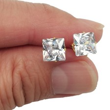 Unisex 18K Yellow Gold Filled 6mm Square Cubic Zirconia CZ Post Stud Earrings