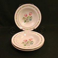 Theodore Haviland New York 3 Rimmed Soup Bowls 7.75" HP Garden Flowers 1945-1956