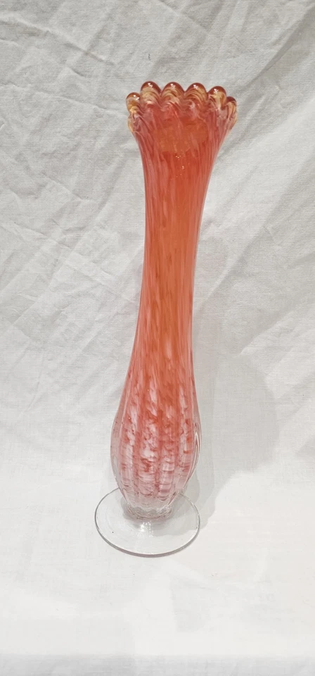 复古艺术玻璃花瓶橙色和白色摇摆玻璃花瓶中世纪艺术玻璃  — 第 2/4 张图片