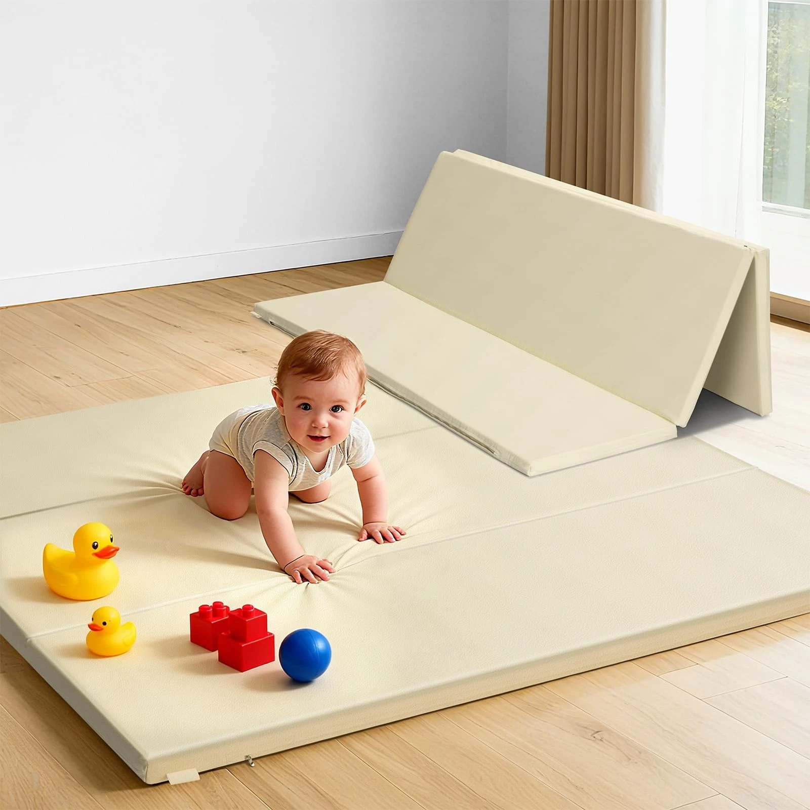 Baby Play Mat, 48 x 48 Inch Foldable PU Leather Waterproof Playpen Mat, 1.6" ...
