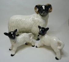 Vintage Coopercraft ? Porcelain Ram & Two Lambs. Excellent Condition
