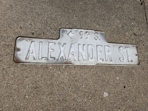 ALEXANDER ST, 99 SOUTH 9" X 30" VINTAGE Antique stamped steel CA. Street Sign - Picture 1 of 4