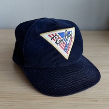 Vintage 70 s Ray-Ban Bausch Lomb Navy Blue Corduroy SnapBack Trucker Hat