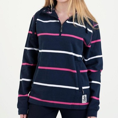 Hazy Blue Lizzy Damen Half Zip Pullover Sweatshirt Oberteil gestreift