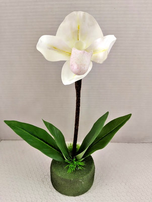 Mini Artificial Paphiopedilum Lady Slipper Orchid GREEN/BURGUNDY