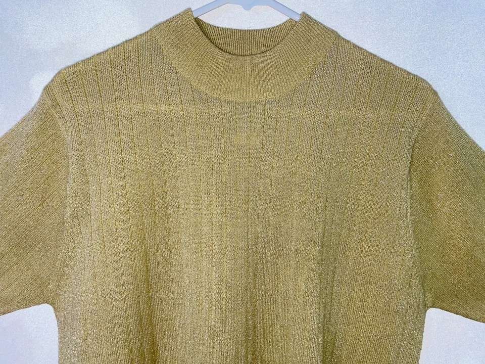 Suéter Top Sag Harbor Mujer Medio Dorado Brillo Cuello Simulado Manga Corta Foto 2 de 4