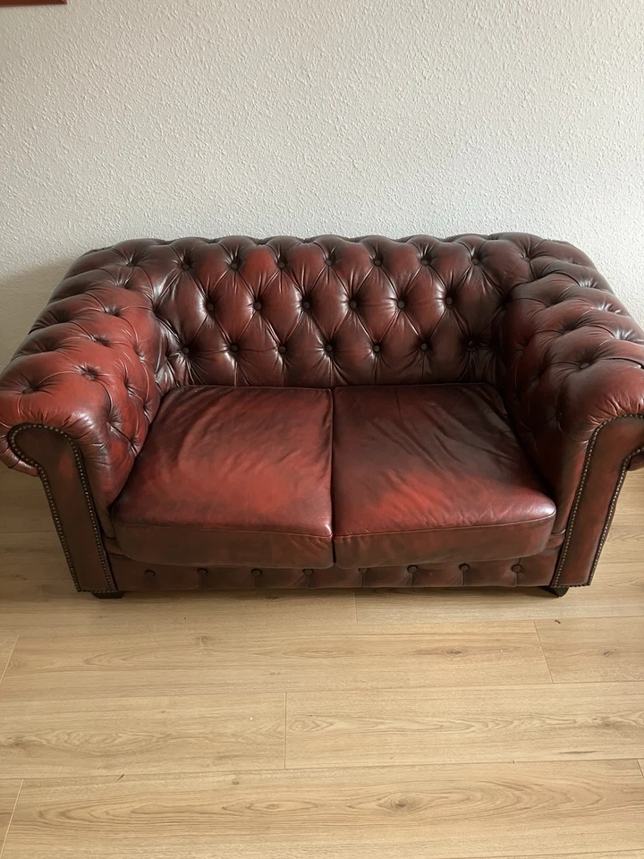 Chesterfield Ledersofa Vintage Zweisitzer Sofa - Bild 2 von 4