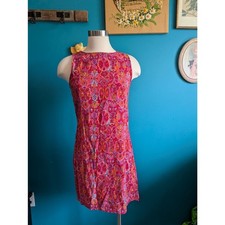 Vintage y2k groovy print mini dress hot pink rayon vacation