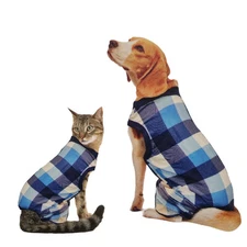 Blue Plaid Pet Pajamas T Shirt Dog & Cat PJs Family Holiday Sizes, XS S M L