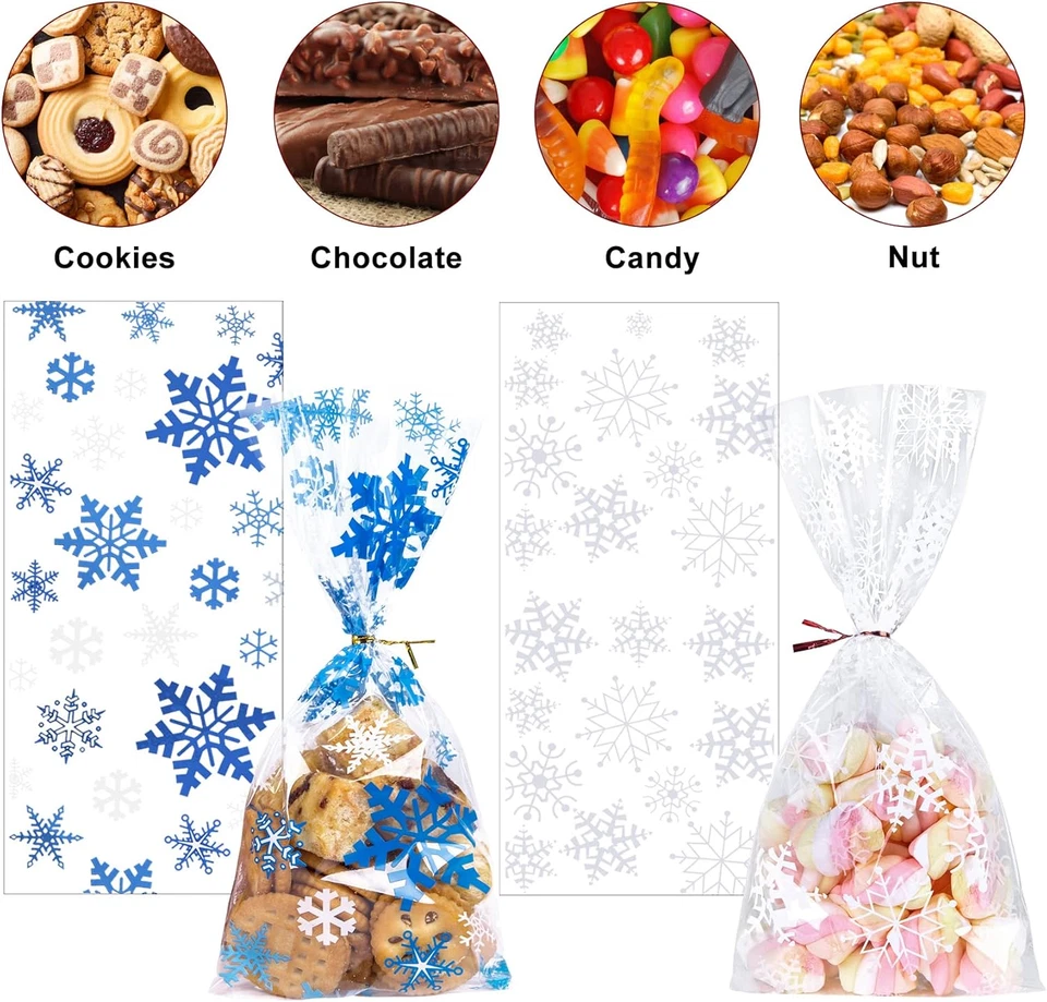 100 Piezas Bolsas de Golosinas de Navidad, Copo de Nieve Navidad Celofán Transparente Caramelo Galleta Foto 4 de 4