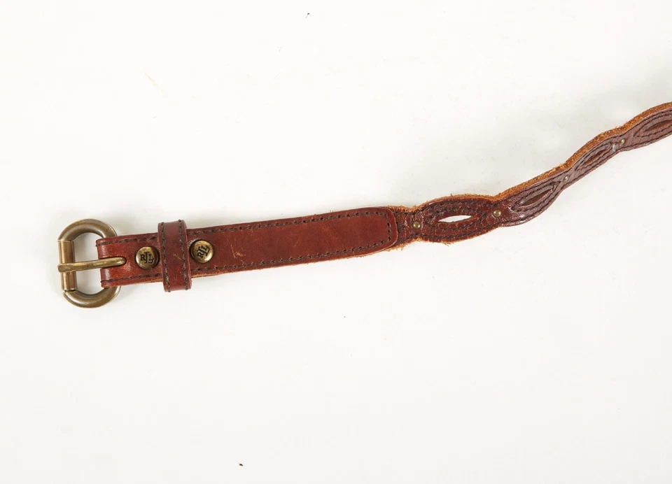 VTG Lauren Ralph Lauren Brown Slim Skinny Leather Braided Belt Women's M/L - Image 2 of 4