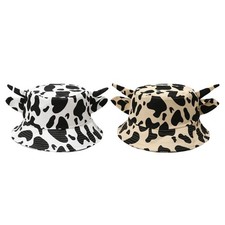 Summer for Sun Cap Wide Brim Fisherman Hat Cow Print Bucket Hat with Horns  Ear